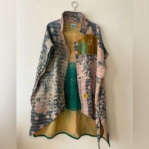 Hand stitched Kantha reversible jacket/cape with pockets